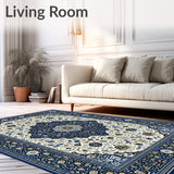 Elegant Area with Sophisticated Blue and Beige Medallion Design for(Blue)