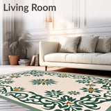 Ornate Botanical Medallion with Leafy Filigree and Curvilinear Shapes(Beige)