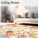Beige Spring Bloom Entryway Vibrant Flower Area Low Pile Design(Ivory)