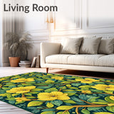 Elegant Floral Area Rug with Vintage Yellow Green Leaf Design(Yellow)