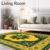 Oriental Palmette Panel with Golden Accented Floral Motifs(Yellow)