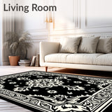 Monty Elegant Floral Medallion Vintage Distressed Accent(Black)