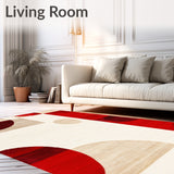 Artistic Washable Area Rug with Contemporary Red and Ivory Abstract Design(Red)