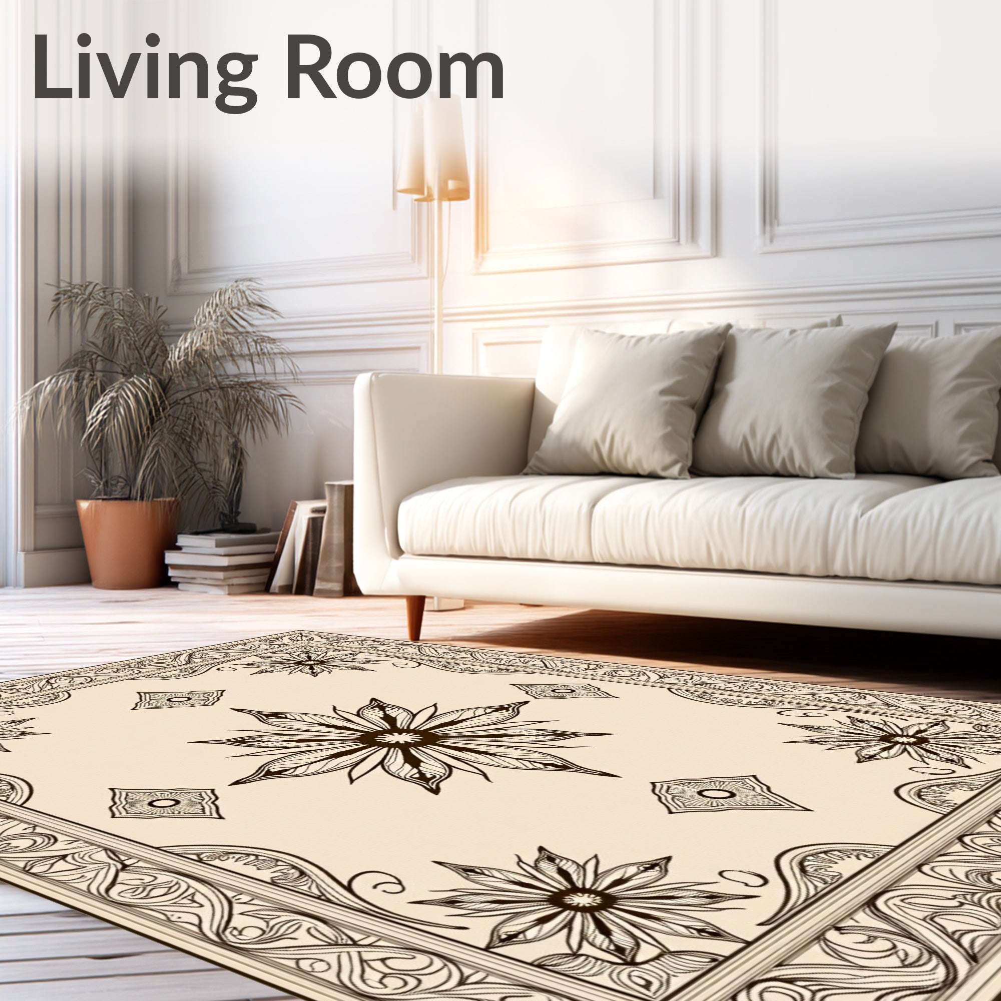 Intricate Medallion Motif Featuring Ornate Interlocking Floral (Beige) - ODIKA