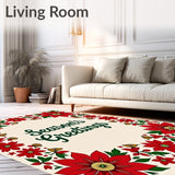 Jolly Poinsettia Bordered Greeting Coir Doorstep Decoration(Ivory)