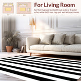 Modern Stripe Symphony Black & Geometric Floor Covering(Black)