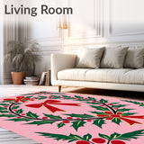 Holly Berry Wreath Design Welcome with Festive Bow Accent(Pink)