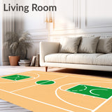 Basketball Court Wood Floor Green Key White Lines(Beige)