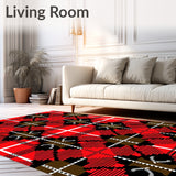 Jolly Tartan Checkered Entryway Greeting Seasonal Doorstep Accessory(Red)