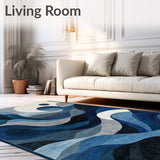 Ocean Current Abstract Rug Charcoal Navy Blue(Blue)