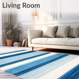 Coastal Stripe Area Rug for Balcony Easy Care Blue Ivory Carpet(Blue)