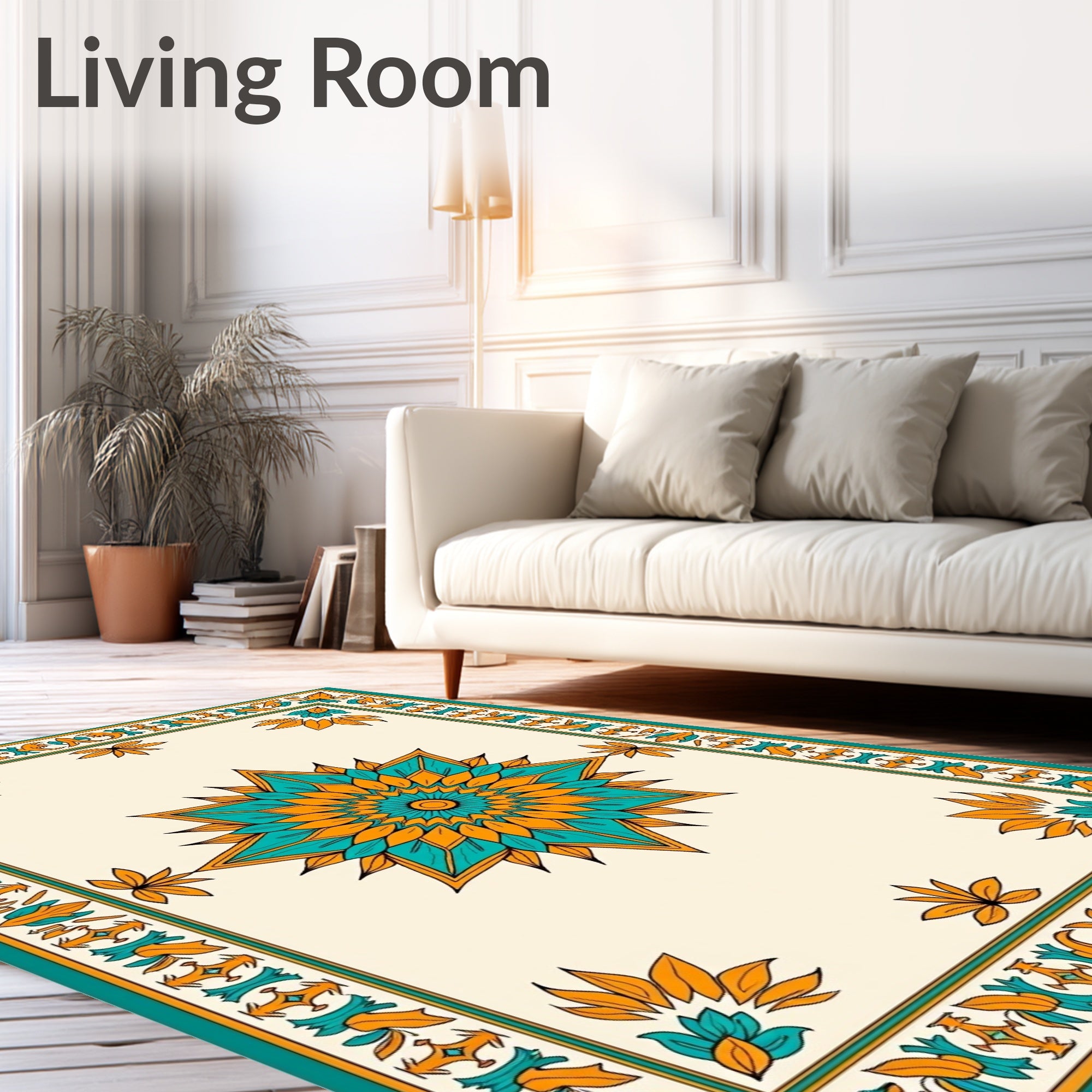 Sunburst Medallion Design with Radiant Floral Embellishments (Teal) - ODIKA