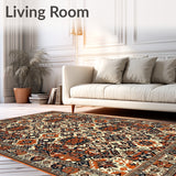 Intricate Boho Area Featuring Geometric Floral(Orange)