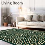 Nordic Modern Interlocking Maze with Abstract Botanical Motifs(Green)