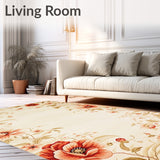 Artistic Floral Area Non Skid Backing Easy Clean Durable Low Pile(Beige)