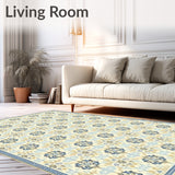 Tranquil Garden Mosaic with Beige and Light Blue Interlaced Petal Design(Beige)
