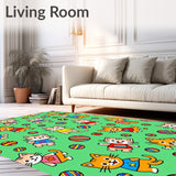 Charming Kitty Parade Motif Artwork With Yarn Accents(Green)