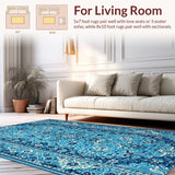 Ultra Soft Area Rug, Non Slip, Stain Resistant, Washable Area Rugs for Living Room, Bedroom, Vintage Distressed(Blue)