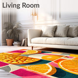 Exotic Fruit Fusion Area Rug Colorful Tropical Circle Floor Mat(Orange)