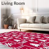 Holiday Fir Mosaic with Delicate Interlocking Snow Motifs(Red)