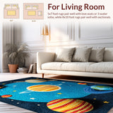 Ultra Soft Area Rug, Non Slip, Stain Resistant, Washable Area Rugs for Living Room, Bedroom, Bright Planet Design Classroom Stain-Resistant Floor Mat(Blue)
