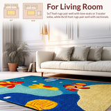 Ultra Soft Area Rug, Non Slip, Stain Resistant, Washable Area Rugs for Living Room, Bedroom, Sea Animals Kids Playroom(Blue)