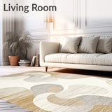 Divine Beige Area with Elegant Abstract Swirls and Subtle Weave(Beige)