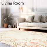 Elegant Floral Low Pile Area Boho Chic(Beige)