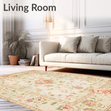 Beige Antique Floral Low Pile Indoor Area(Beige)