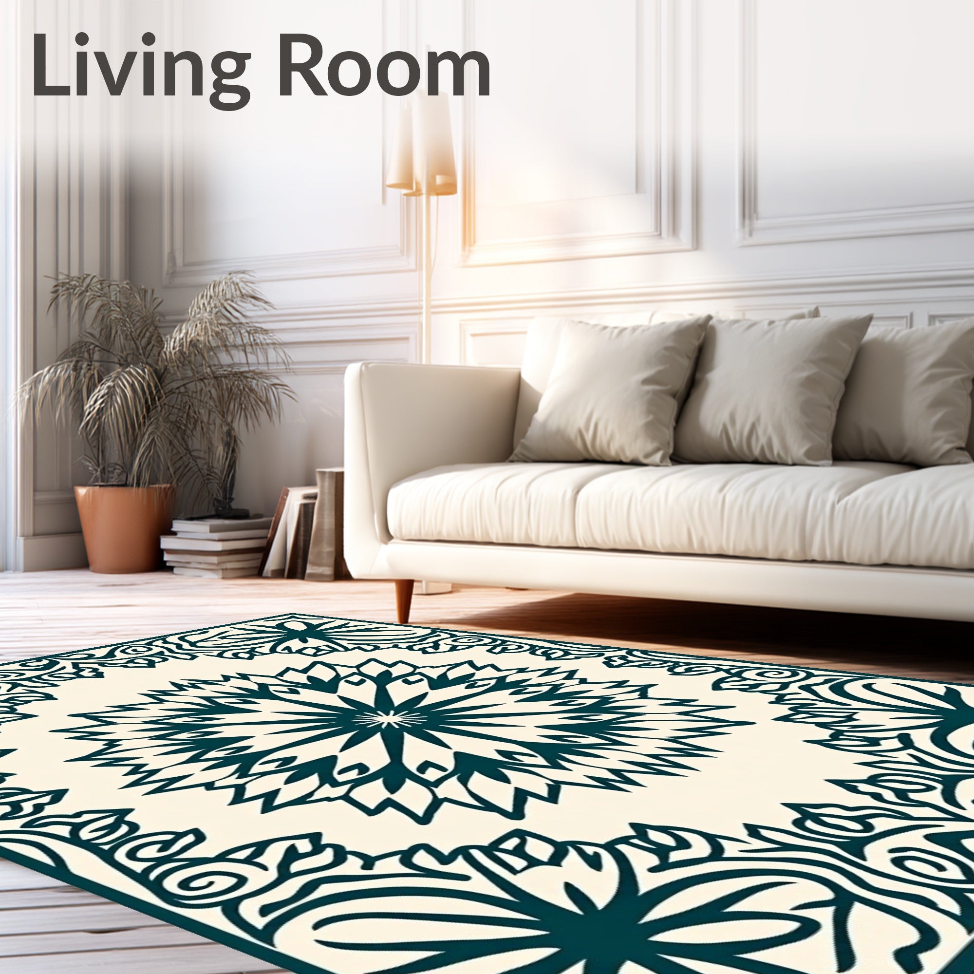 Sunburst Motif with Interlocking Petal Details and Subtle Vine Accents (Ivory) - ODIKA