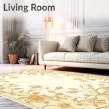Sophisticated Ornamental Botanical Print in Warm Cream and Beige(Beige)