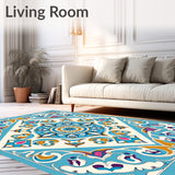 Botanical Medallion with Whimsical Flourishes and Artistic Scrolls(Blue)