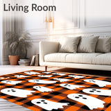 Ghostly Greetings Spooky Welcome Mat & Plaid Layered Entry Decor(Orange)