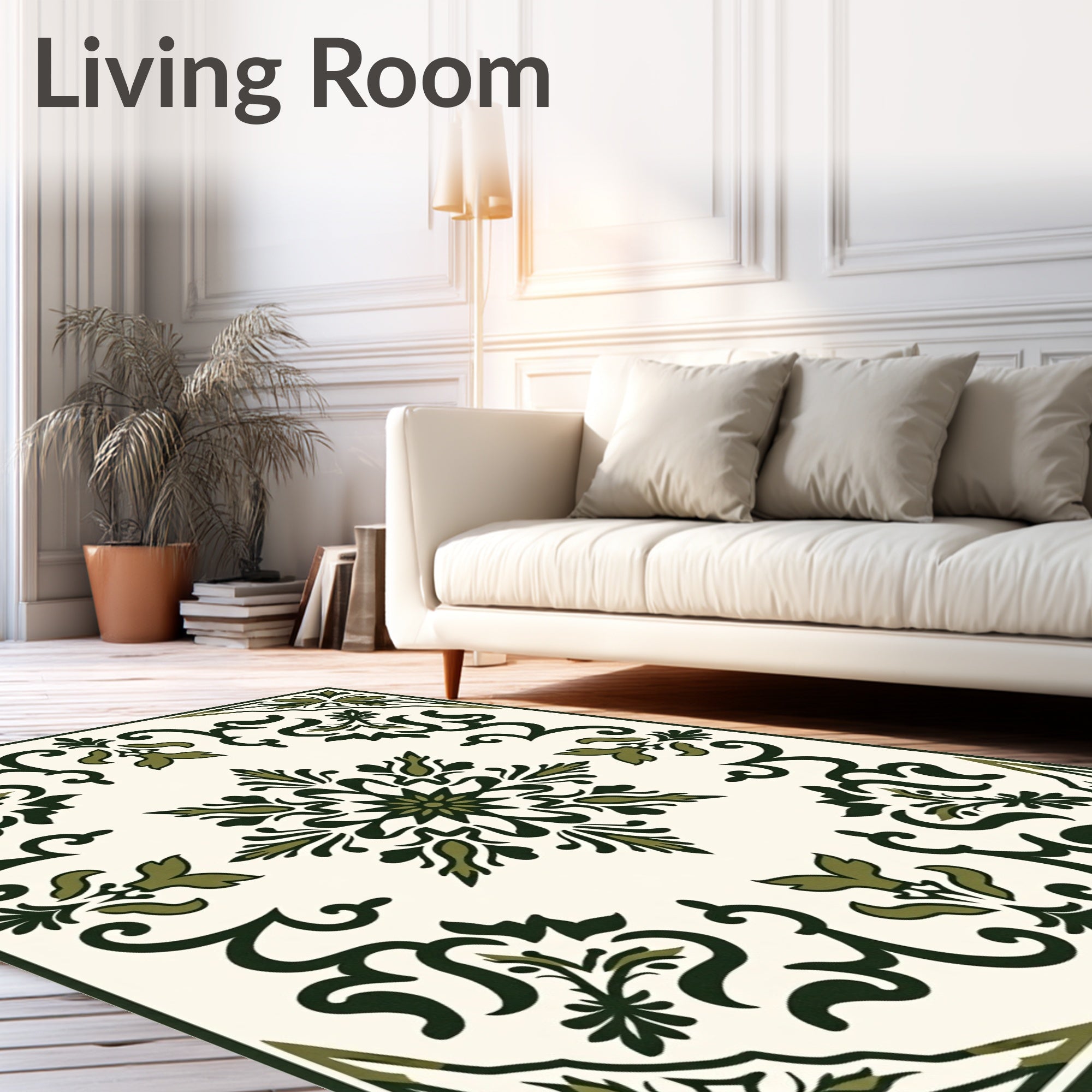 Distressed Botanical Damask with Scrollwork Accents (Ivory) - ODIKA