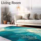 Azure Teal Beige Coastal Reef Ocean Indoor Reversible Area(Blue)