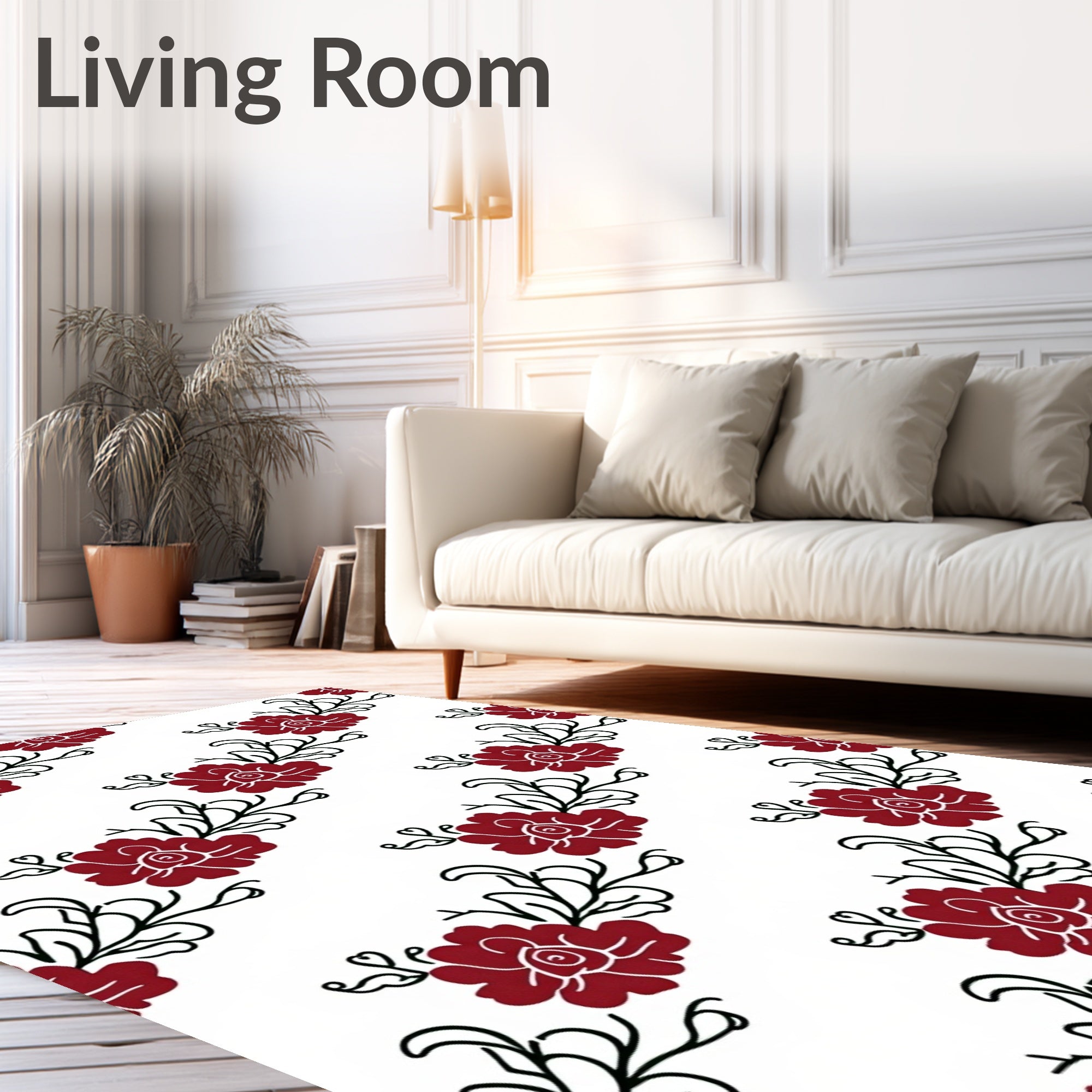 Peony Scroll Indoor Traditional Floral (Red) - ODIKA