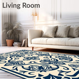 Classic Damask Filigree with Artful Distressed Petal and Leaf Embellishments (Beige) - ODIKA