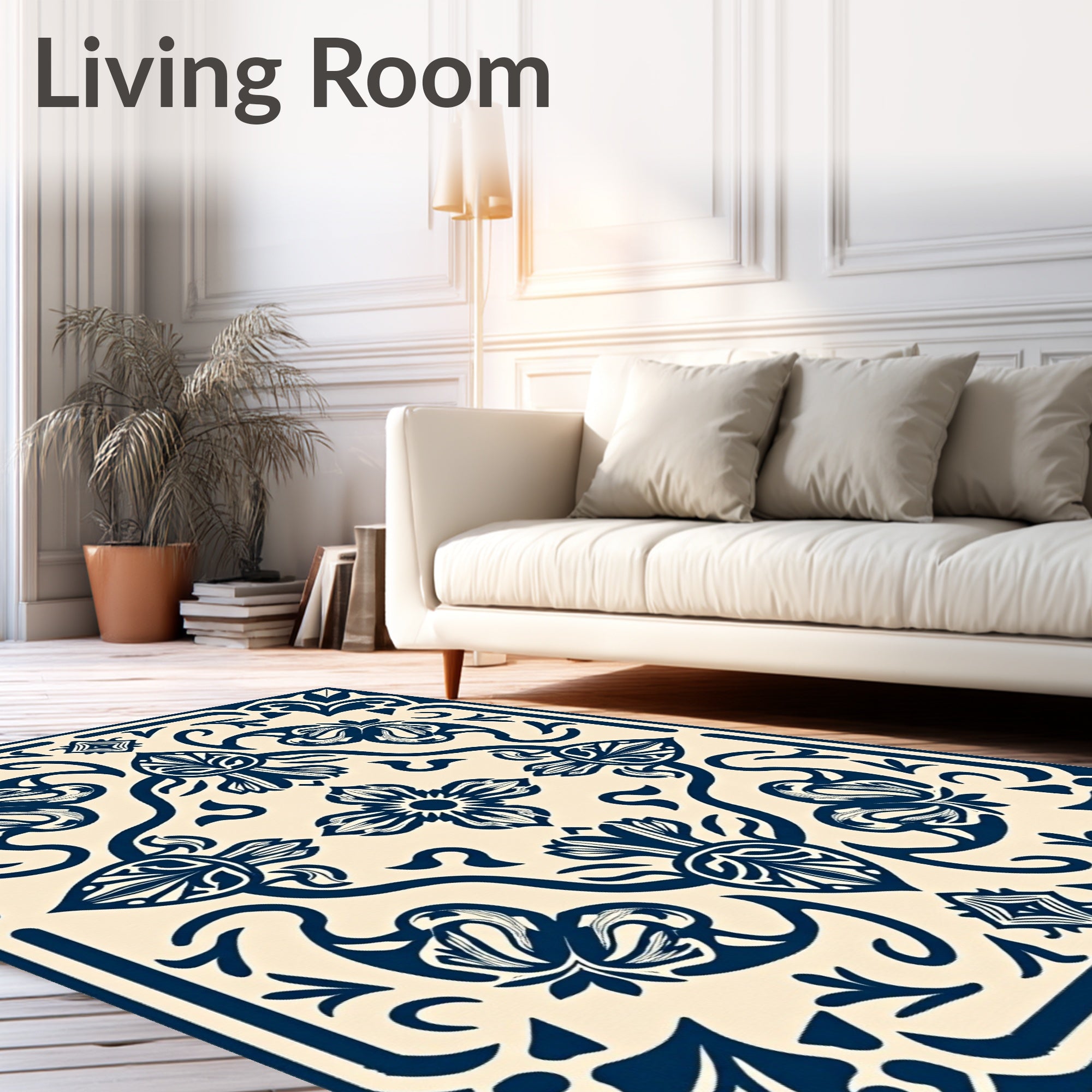 Classic Damask Filigree with Artful Distressed Petal and Leaf Embellishments (Beige) - ODIKA