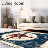 Coastal Navigation Hand Tufted Transitional Compass Rose Area Rug for Deck(Blue)