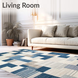 Contemporary Patchwork Beige & Blue Geometric(Blue)