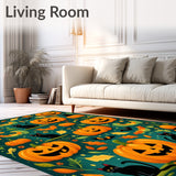 Mystical Halloween Area Rug Pumpkin Patch Design(Orange)