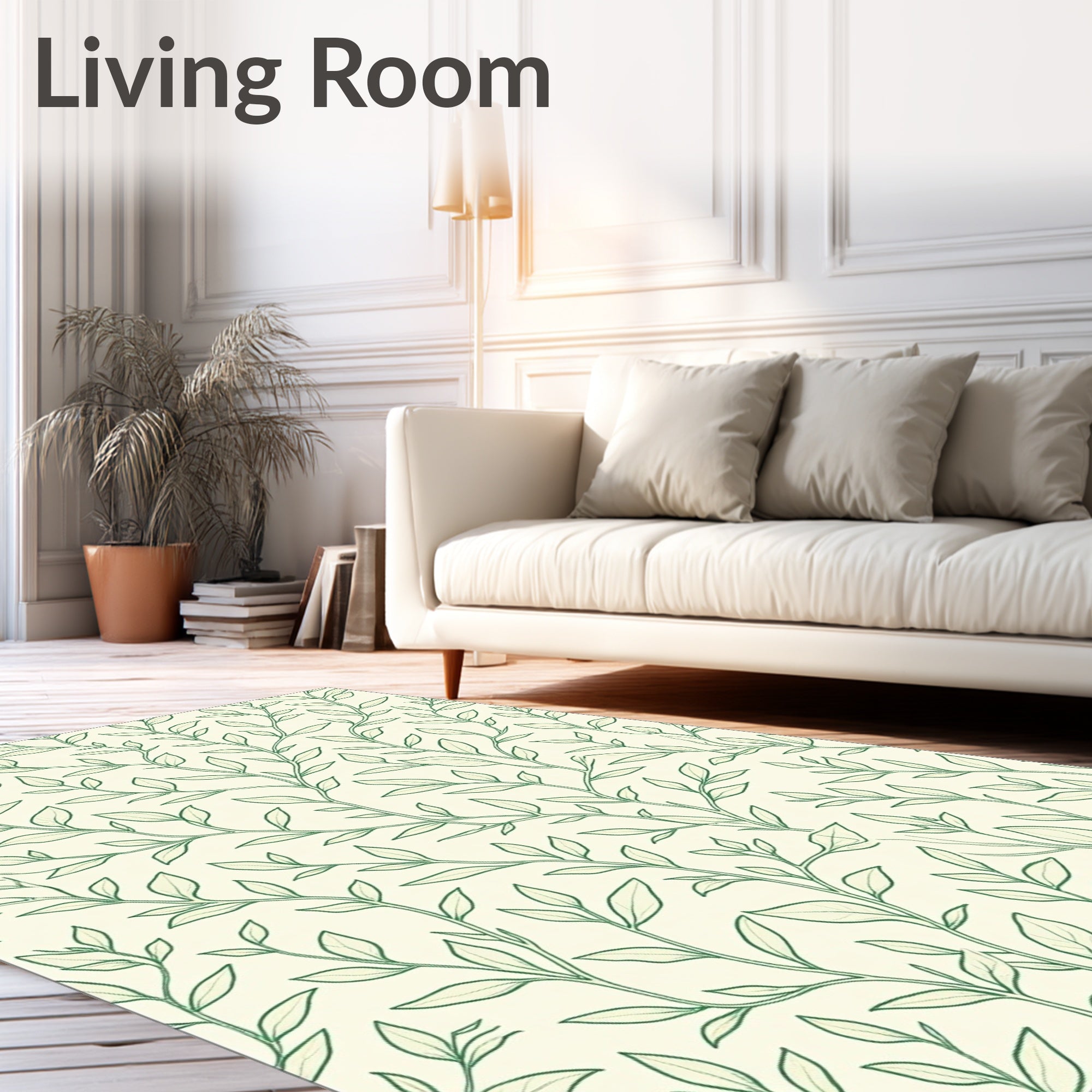 Botanical Leaf Vine Trellis Garden Nature Motif Floor (Ivory) - ODIKA