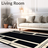 Athens Echoes Geometric Bordered Area Charcoal And Beige Tones(Black)