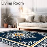 Heritage Artisan Medallion With Vintage Damask Inspiration(Navy)