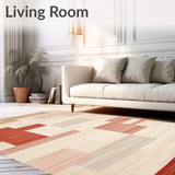 Abstract Geometric Area Non Skid Backing Easy Care(Beige)