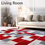 Waterproof Patio Rug Red with Anthracite Accents(Red)