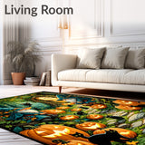 Enchanted Pumpkin Patch Gnome Area Rug Magical Autumn Entrance Carpet(Blue)