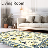 Lightweight Area Non Slip Low Pile Vintage Flower Design(Beige)
