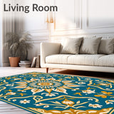 Retro Floral Medallion Motif with Distressed Ornate Botanical Detailing(Blue)