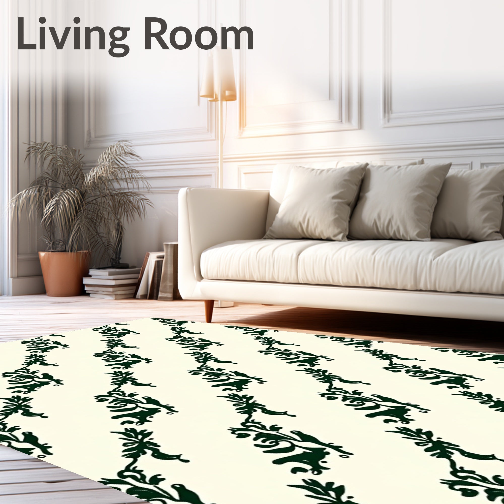 Classic Damask Scrollwork with Floral Motifs (Green) - ODIKA